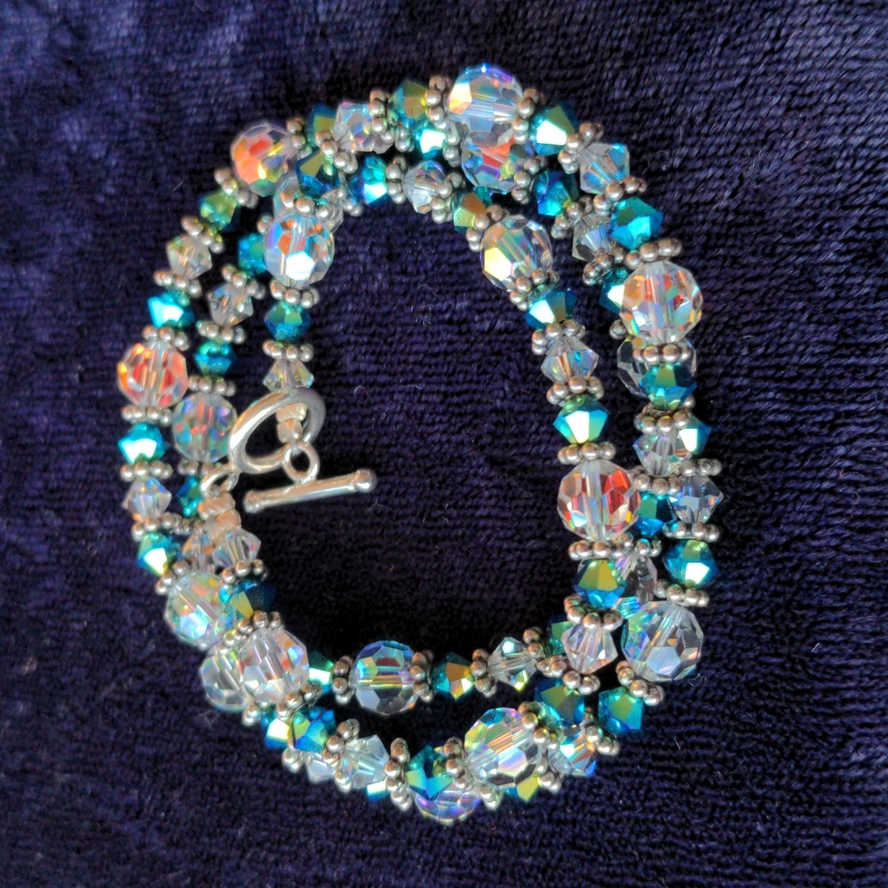 Exotic 925 Sterling Silver Necklace With Aurora Borealis Stones